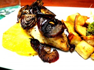 Pineapple Smoked Chicken Recipe with Balsamic Onion Rings